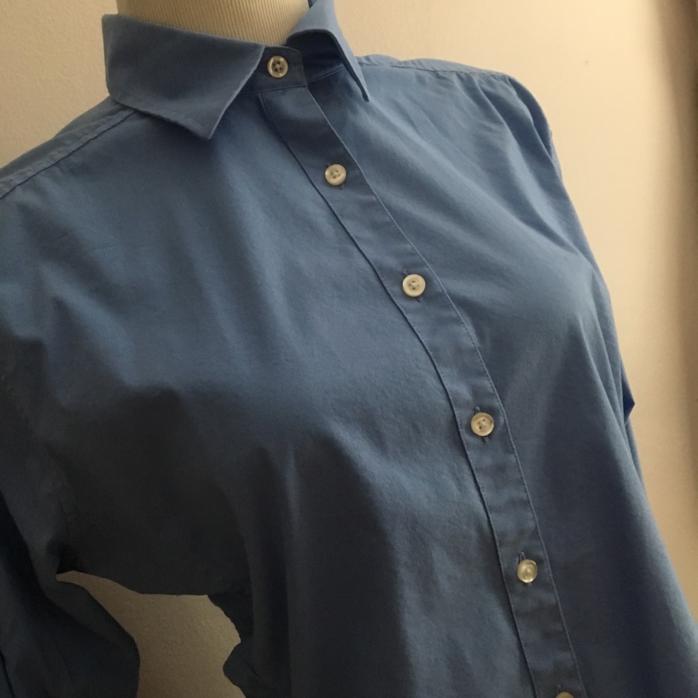 Lands’ End Women’s Button Up Dress Shirt Blue 18